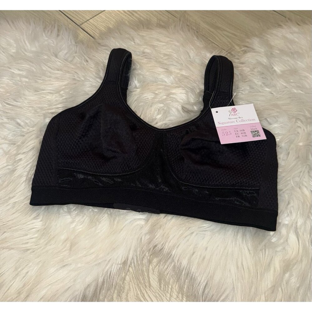 ABC 525 Mastectomy Massage Bra Unlined Wire Free Womens 36B Black New